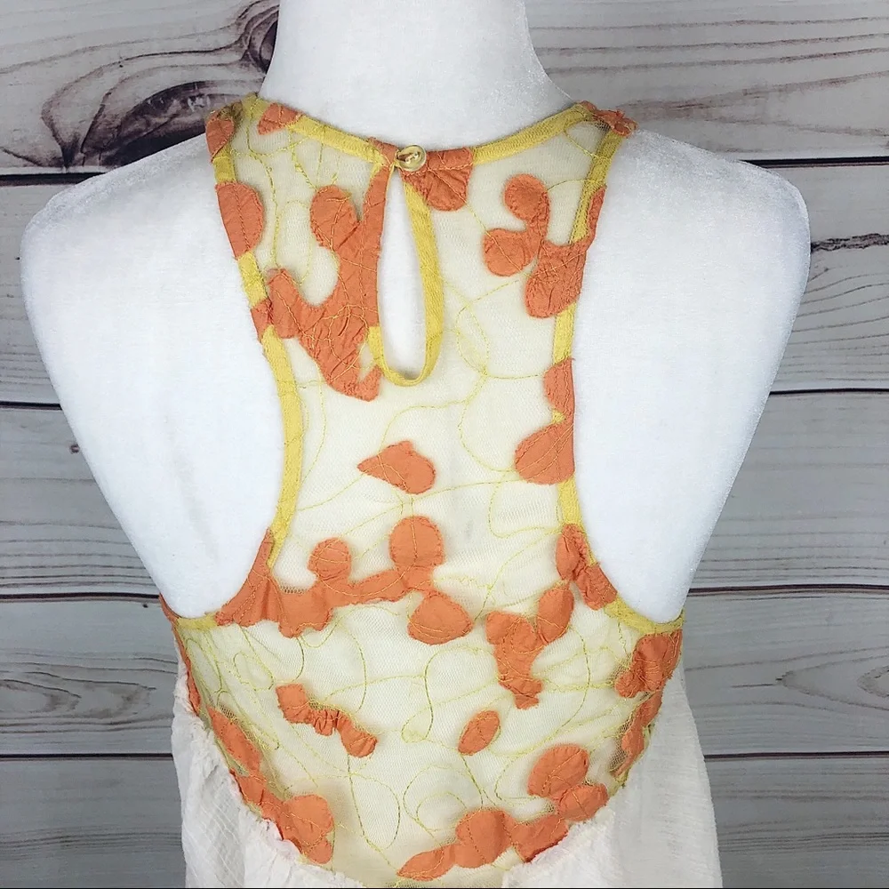 Free People Orange Lace Crepe High Neck Asymmetrical Tank - Picture 7 of 9